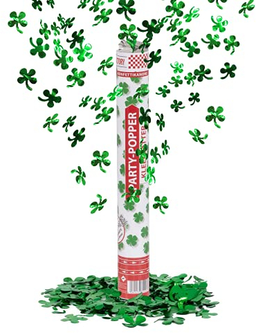 Party Factory 1 Party Popper, 40 cm, Kleeblatt Konfetti, bis 8 m Effekthöhe, Konfettiregen für Hochzeit, Geburtstag oder Silvester