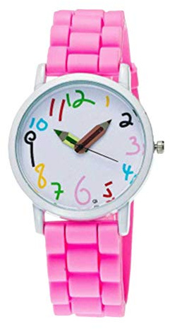 Hemobllo Reloj Infantil de Cuarzo Rosa Lápiz y Correa de Silicona | Diseño Cartoon Adorable, Caja en Aleación y Acero Inoxidable, para Niños y Estudiantes