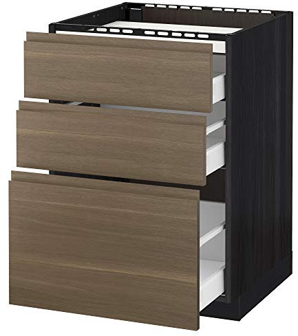 Table de cuisson METOD/MAXIMERA - 3 façades - 3 tiroirs - 60 x 62,1 x 88 cm - Noyer Voxtorp