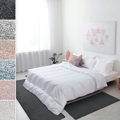 Floordirekt Bettumrandung Sundae - Bettvorleger Velours Teppichläufer - 3-teiliges Läufer-Set in 3 Größen (B: 67 cm | L: 1 x 330 cm + 2 x 130 cm, Anthrazit)