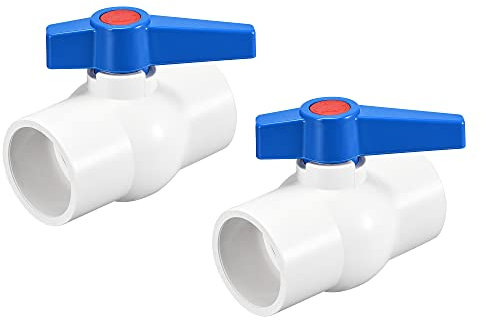 uxcell Ball Valve, 50mm ID PVC Socket End Shut off Valve for Aquarium Setup, Sump Pump, Pool, Garden Sprinkler White Blue 2Pcs