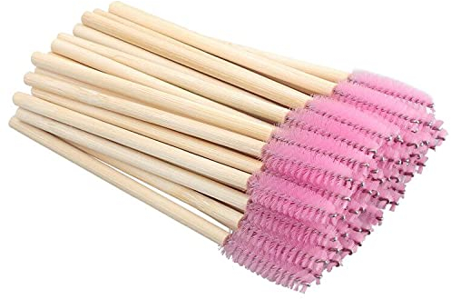 G2PLUS 50PCS Scovolino Monouso Mascara Scovolino Ciglia in Legno Pennelli per Ciglia Monouso Spazzolino Ciglia Monouso per L'estensione Delle Ciglia,Manico in Legno（Rosa-Bambù）
