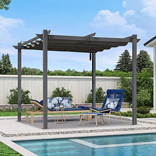 PURPLE LEAF 3 X 3 m Retractable Pergola, Aluminium Garden Pergola with Canopy, Outdoor Patio Gazebo Shelter UV & Water Resistant for Garden, Decking & Balcony, Beige