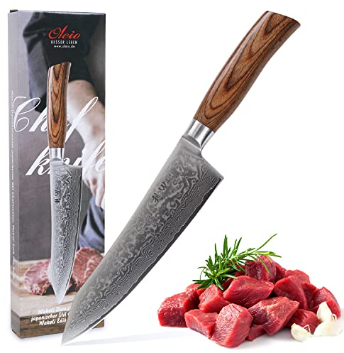 Wakoli EDIB Pro Damast Kiritsuke Chefmesser | 20 cm Klinge aus 67 Lagen Damaststahl mit VG10-Kern | Ergonomischer Pakkaholzgriff | für Fleisch, Gemüse & Fisch | in Geschenkbox für Profi- & Hobbyköche