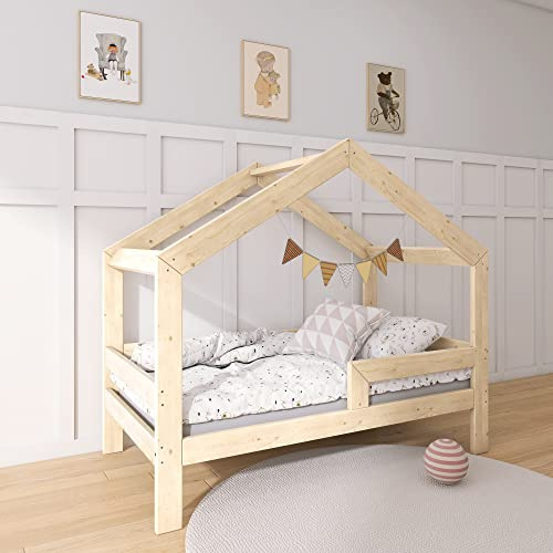 Need Sleep Kinderbett Haus Hausbett 70x140 cm mit Rausfallschutz Kinder Montessori Bett Kleinkind Juniorbett ab 2 Jahre Jungen Mädchen Holz Einzelbett für Kinderzimmer Symmetrisch