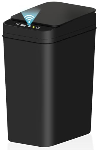 jinligogo Bathroom Small Trash Can with Lid, 2.6 Gallon Touchless Automatic Garbage Can Slim Waterproof Motion Sensor Smart Trash Bin for Bedroom, Office, Living Room-Black