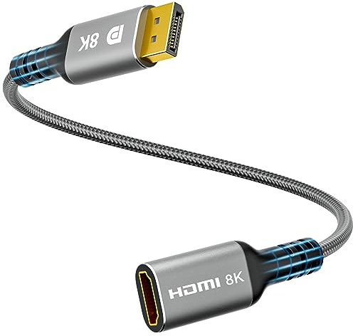 8K DisplayPort to HDMI Adapter, Uni-Directional DP 1.4 Male (Source) to HDMI 2.1 Female (Screen) Converter, DP Male to HDMI Connector 8K@60Hz, 4K@120Hz for PC, Dell, HP, NVIDIA, Laptop and More