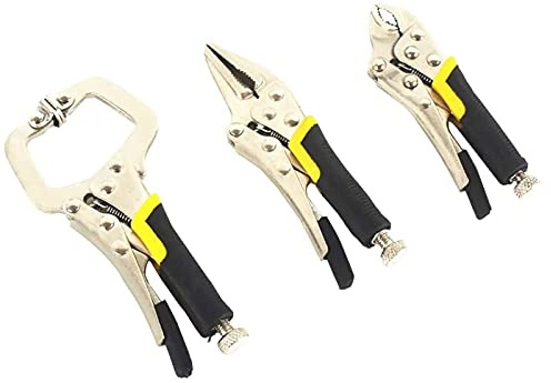 DUXEDO Iron Tongs,Pliers,Carpenters Pincers,Mini Vice Grip Kit Complete Locking C Clamp Straight Nose And Needle Long Nose Pliers Set 3 Piece Pincers Tool