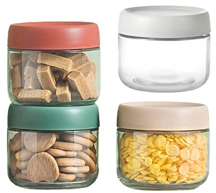 Hniuyun 4 pack 10oz Wide Mouth Glass Jars with Screw Lids for Sealing,Overnight Oats, Salad Dressing, Spice, Candies, DIY Projects, Reusable Food Storage Containers