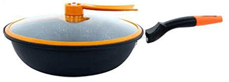 OQHAIR Wok antiaderenti e padelle per friggere con Coperchio, cestello per friggere, Padella Wok in Rame Antiaderente