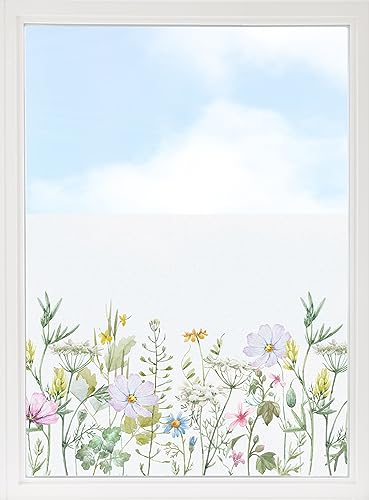 GRAZDesign Fensterfolie Blickdicht Sichtschutz, Sichtschutzfolie Fenster, Glastüren, Küche & Küchenfenster, Bad & Badfenster, Milchglasfolie Blumenwiese 70x57cm