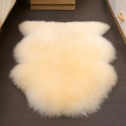 Alfombra de Piel de Oveja AutéNtica Grande Alfombras AutéNticas de Piel de Oveja de Nueva Zelanda Funda para Silla de Asiento de Piel de Oveja de Lujo Alfombrillas para Sofá(Off White,70*200cm)