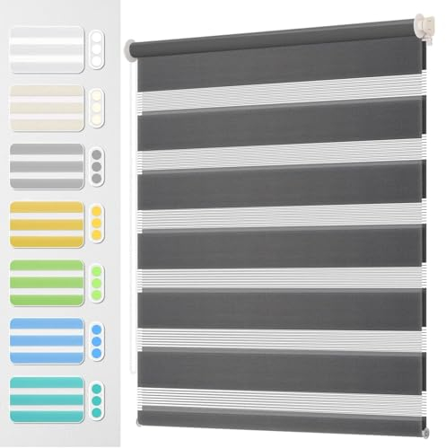 Fenster Verdunklungsstoff 70 x 200 cm Sonnenschutz und Sichtschutz, Rollo für Fenster, Zebrarollo Seitenzugrollo inkl. Montagematerial, für Fenster, Dunkelgrau