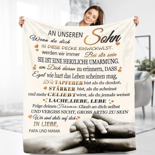 ARRITS Personalisierte Nachricht Brief Decke An Meine Sohn Von Mama und Papa, Kuscheldecke An Unseren Sohn von Eltern, Geschenke für Weihnachten Geburtstag Graduierung 150x200cm