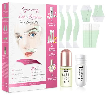 Bandas de Cera Fría Depilatoria Facial, Tiras de Cera para Labios y Cejas en Casa, Pack de 24 Tiras con Polvo de Perla Aceite Esencial para Piel Sensible Beauty7