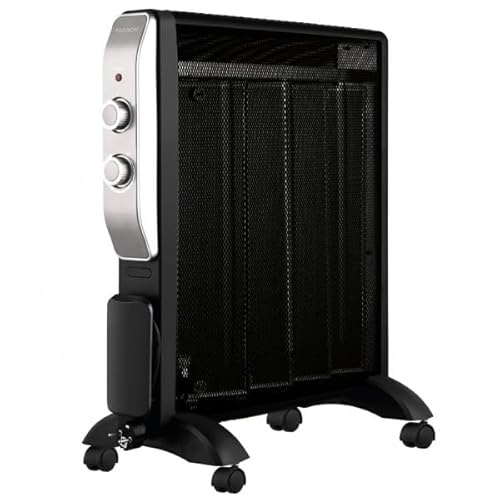 Radiador de Mica 2000W | Estufa de Mica Negro y Rojo | Radiador de Mica bajo Consumo | Silencioso Calefactor de Mica 4 Ruedas