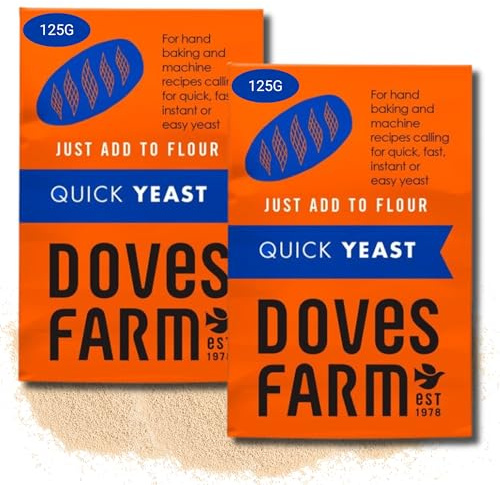 2 x 125g Packs Doves Farm Yeast, Gluten Free Instant Dry Yeast, Fast Action Bread Yeast for Home Baking, Pizza Dough, Rolls, Loaves, Bread Machines, Hand Baking, Easy Bake At Home Bread