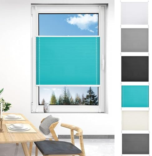 Plissee Ohne Bohren Verdunkelung 55 x 210 cm Sichtschutz Und Blickdicht Easyfix Thermo Plisseerollo Klemmfix Inkl. Aller Montage-Teile für Wohnzimmer, Blau