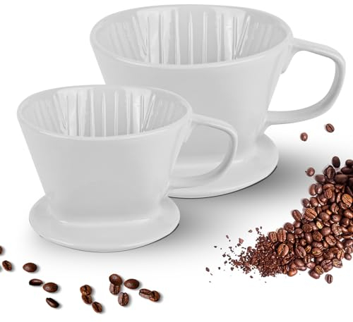 SUNOYA Filtro de Café de Porcelana en Forma de Abanico - 2 Unidades Reutilizables - Soporte para Filtro de Café de Mano