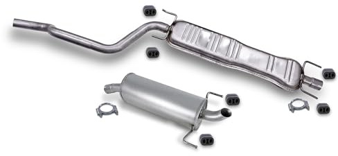BESTPRICE Auspuff Schalldämpfer Set 1x Mittelschalldämpfer, 1x Endschalldämpfer, 6x Anschlagpuffer, 2x Bügelschelle Ø 60 mm Kompatibel mit OPEL ZAFIRA/ZAFIRA FAMILY B (A05)