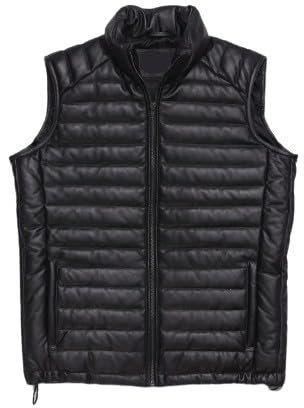JACKETREE Herren Braun Distressed Leder Puffer Weste Braun Gepolsterte Lammfell Weste Braun Leder Puffer Weste für Männer, Schwarze Weste, Large