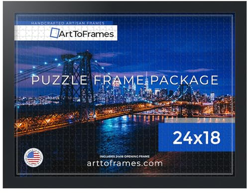 ArtToFrames 24x18 INCH/61x46 CM Black Frame for 300 Piece Puzzles.This 1.25 Inch Custom MDF Puzzle Frame is Black - Comes with Economy Acrylic (PuzzleFRBW72079-24x18)