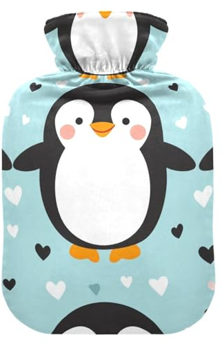 Wärmflasche mit süßem Pinguin-Herz, weich, warm, für Winter, Bett, Hand, Hals und Schultern, 1 l