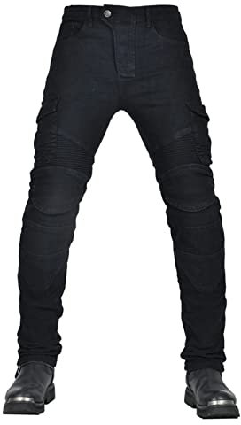 CFlong Motociclista para Mujeres Hombre con Tejido de Resistente a la abrasión Pantalón Vaquero de Motocross para Moteros Armadura Protectora (Negro,XXL)