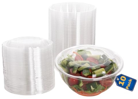 Smygoods Ensaladeras desechables de plástico con tapas herméticas (paquete de 10 a 32 onzas) ideales para preparación de comidas, comida para llevar, catering, fiestas, picnics y almacenamiento de