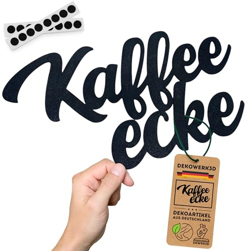 DKWRK3D Kaffeeecke Schild klebend - Kunststoff Kaffee Deko Wand - Wanddeko Küche Türschild & Wandbild - Kaffeebar Zubehör - Kaffe Ecke Bilder 3D Coffee Bar Schriftzug - Café Wandtattoo Dekoration (L)
