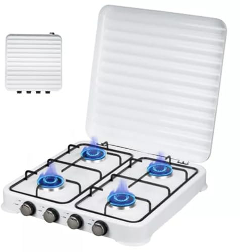 Fornello a gas propano portatile 4 fuochi stufa a gas accensione manuale stufa a gas stufa da cucina per camper campeggio all'aperto cucina pesca ristorante bruciatore 48,3 x 48,3 x 7,6 cm