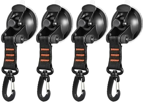 ZITUZY 4 Stücke Saugnapf Camping Set, Camping Saugnäpfe mit Haken Extra Stark, Saugnapf Anker mit Befestigung, für Zuhause, Camping, Auto, Vorzelt (Schwarz Orange)