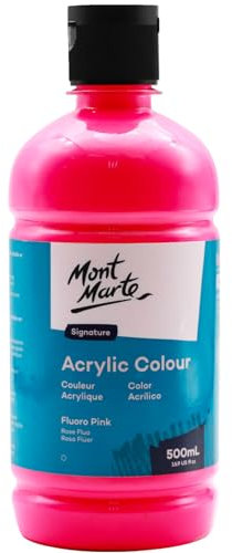 MONT MARTE Signature Fluoro Pink Acrylfarbe, 500 ml, 6 Stück, 500 ml, seidenmatt, geeignet für Leinwand, Holz, Stoff, Leder, Pappe, Papier, MDF und Handwerk