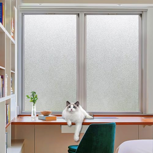 Milchglasfolie 80 x 140 cm, Privatsphäre, Uv-Schutz, Sonnenschutz, Gegen Hitze, Haftend Ohne Klebstoff, Fensterfolie Selbstklebend Sichtschutz, Rein matt