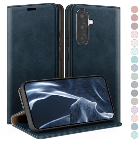 HUOUH für Samsung Galaxy A56 Hülle mit RFID Schutzhülle aus Lederhülle Handyhülle,Kartenfach Leder ständer Handy hülle,360 Grad Schutz Cover für Samsung A56 Klapphülle Wallet Case Dunkelblau