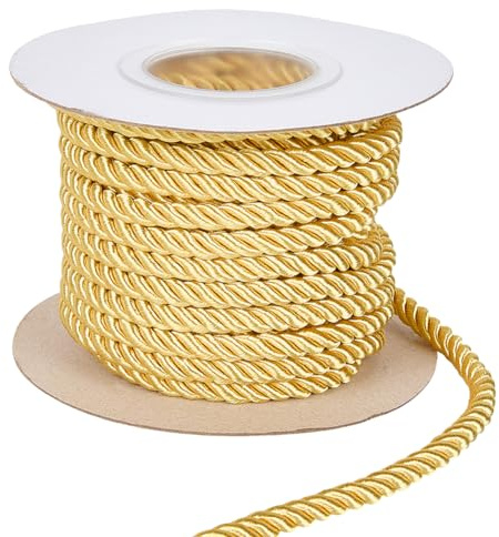 CABODYALS 10.94 Yards 5MM 3 Ply Yellow Gold Twist Honor Grad Cord Trim Braid Shiny Satin Twine Thread String Decorative Thick Fabric Fibre Rope for Sewing Making Jewellery Home Decor Gifts Diy Craft