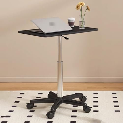 Höhenverstellbarer Couchtisch mit Rollen, beweglicher Sitz-/Stehschreibtisch für Zuhause und Büro, rollbarer Nachttisch, vielseitiger Laptoptisch (schwarz, 59–80 cm)