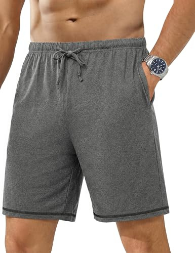 Jahetuul Pantalón Corto de Pijama Hombre de Algodón con Cordón y Bolsillos | Este pantalón corto de pijama hombre ofrece algodón suave con cordón y bolsillos para dormir y descansar en casa