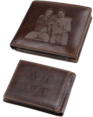 lorajewel Personalisierte Geldbörsen für Herren mit Namens A-Z Initialen Foto Leder Brieftasche Personalisierte Geschenke für Männer Vatertag Weihnachten Valentinstag (Style 1)