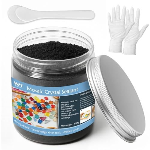 Professional Mosaic Grout for Crafts Blcak 400g - Quick-Dry Crystal Tile Grout with Contrast Color Technology, DIY Art Supplies for Mosaic Glass Decor, Handmade Gifts & Home Improvement Projects