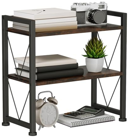 VSIWB Schreibtisch Regal Organizer aus Holz - Mini Regal, Tischregal, Bücherregal Klein, Kleines Regal mit Offene Ablagen für Büro, Wohnzimmer 41x20x37cm, Naturbraun & Schwarz