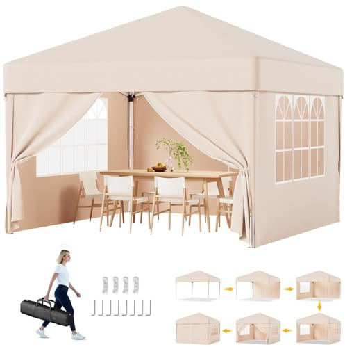 Devoko Pavillon 3x3 Wasserdicht Stabil Winterfest | 3-fache Höhenverstellung,Faltpavillon UV Schutz 50+,Pavillon Faltbar,mit Tragetasche,Für Garten Outdoor Camping,Beige
