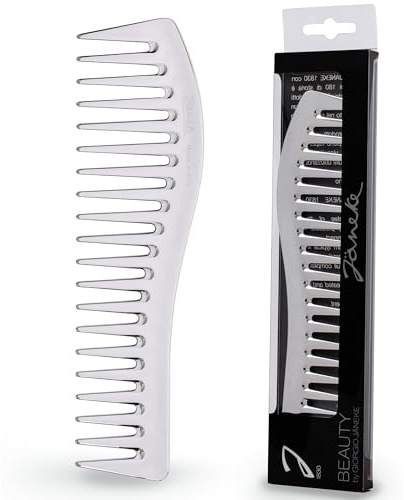Janeke Wave Comb – Wide Tooth Detangling Comb for Wet & Curly Hair – Heat-Resistant, Anti-Static, Gentle on Scalp – Made in Italy Professional Hair Tool (Silver)