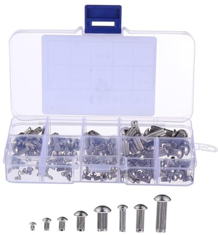KONTONTY 160piezas Kit De Remaches De Acero Inoxidable De Cabeza Semirronda Remaches Sólidos Con Mango Estriado Para Fijación Duradera Etiquetas y Placas Resistentes y Fáciles De Transporta