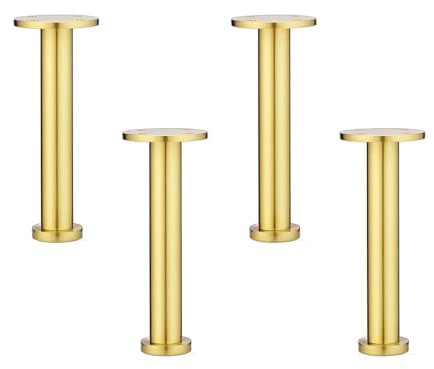 Songnim Solid Brushed Brass Furniture Legs 4Pcs Adjustable Cylindrical Metal Table Legs with Screws for Nightstand/TV Cabinet/Bathroom Cabinet/Coffee Table/Sofa(16cm/6.3in)
