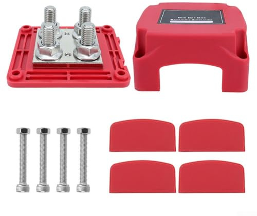 babominimer 400 A, 48 V, robuste Sammelschiene für Auto, Wohnmobil, Boot, mit 8 x M10-Nieten, Stromverteiler-Klemmleiste aus verstärktem Nylon, Kupfer, 304 Edelstahl, Rot
