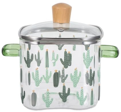 FIXOSHEE Pentola in Vetro Trasparente con Coperchio Doppia Maniglia per Zuppa Pasta Ramen Tè Resistente al Calore Facile da Pulire Versatile per Cucinare