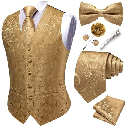 Barry.Wang Herren-Paisley-Weste, formelle Anzugwesten, Krawatte, Fliege, Set, Jacquard-Clip, Einstecktuch, Manschettenknöpfe, Anstecknadel, Hochzeit, 8 Stück