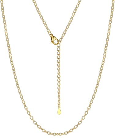 Suplight Adjustable Necklace Chains for Women, 1.4/2MM Thin Rolo Cable Chain Stainless Steel 14/16/18/20/22/24/26/28/30 inch, Silver/Gold/Black/Rose Gold Necklaces Hypoallergenic Women Jewellery Gift