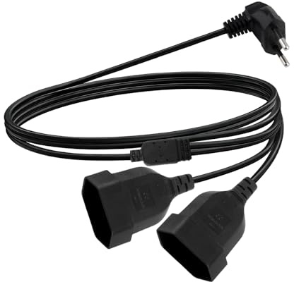 Prolunga Piatta 2 en 1 Europea 90 Gradi Cavo Prolunga Spina Piatta 250 V/2.5 A Max Ciabatta Presa 2 m per Elettrodomestici TV PC Monitor Proiettore Casa Ufficio (Nero)